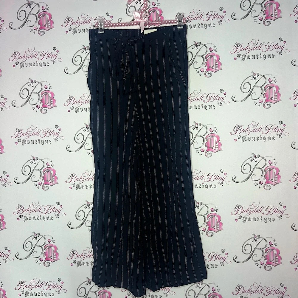 Wilfred pants capris linen wide leg light weight pin striped with bow tie up